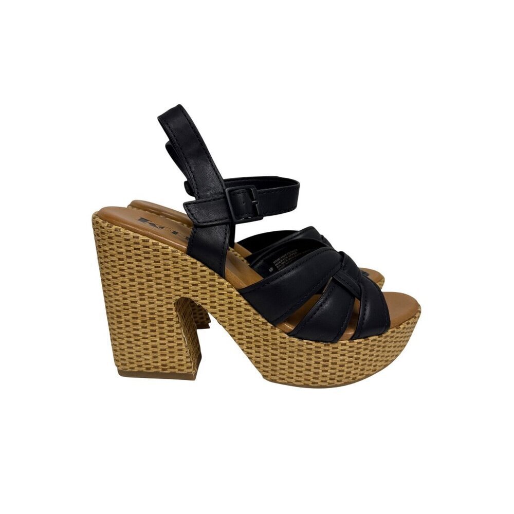 NEW Korks Dee Wedge Platform Women's Sandal Black Woven Size 9 Shoes Block Heel
